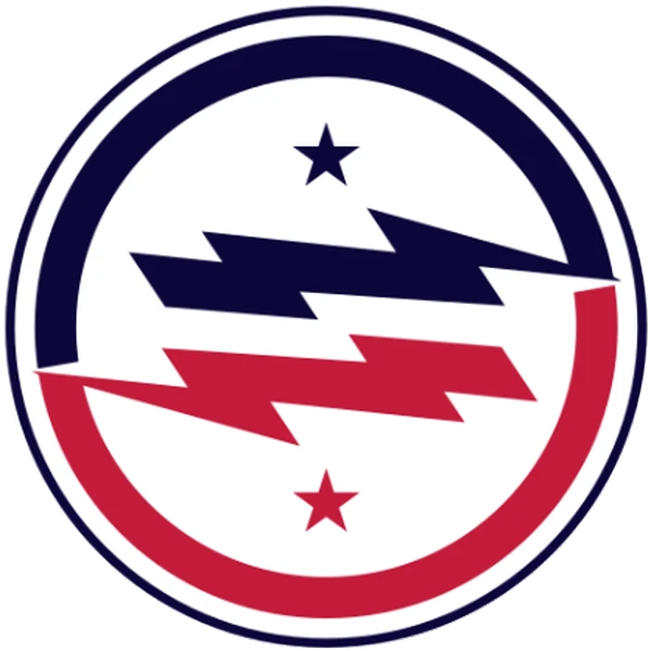 Griggs Electric emblem: twin lightning bolts in navy and red with two stars