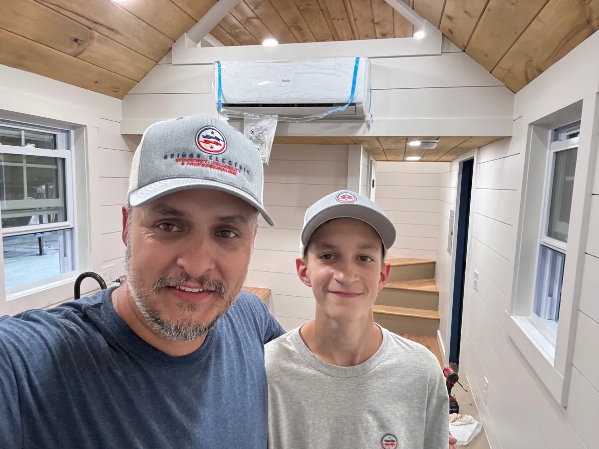 Jason Griggs on a tiny home job with a new mini-split installed